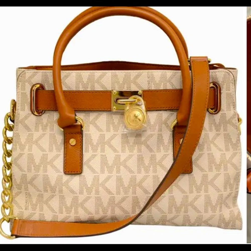 Michael Kors Hamilton Logo satchel cream/brown/gold